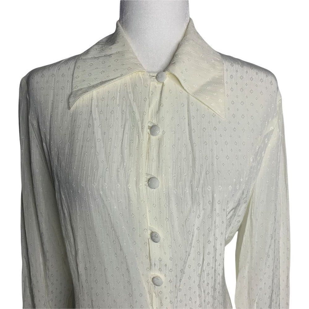 Motivi Button Down Tunic Shirt S Cream Diamonds Long Sleeve Point Collar